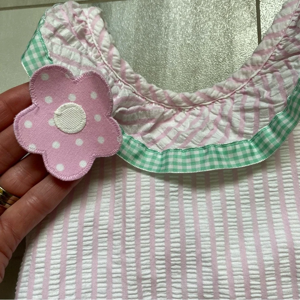 Funtasia Too! Light Pink Seersucker One-Piece Swimsuit with Smocked Back, 4T